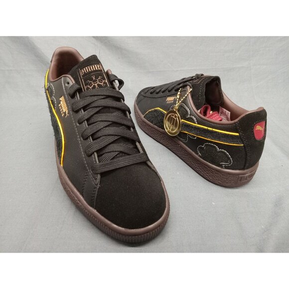 Puma Suede One Piece JR Black Gold Chocolate  Boys Size 5 NEW IN BOX! - Picture 1 of 13